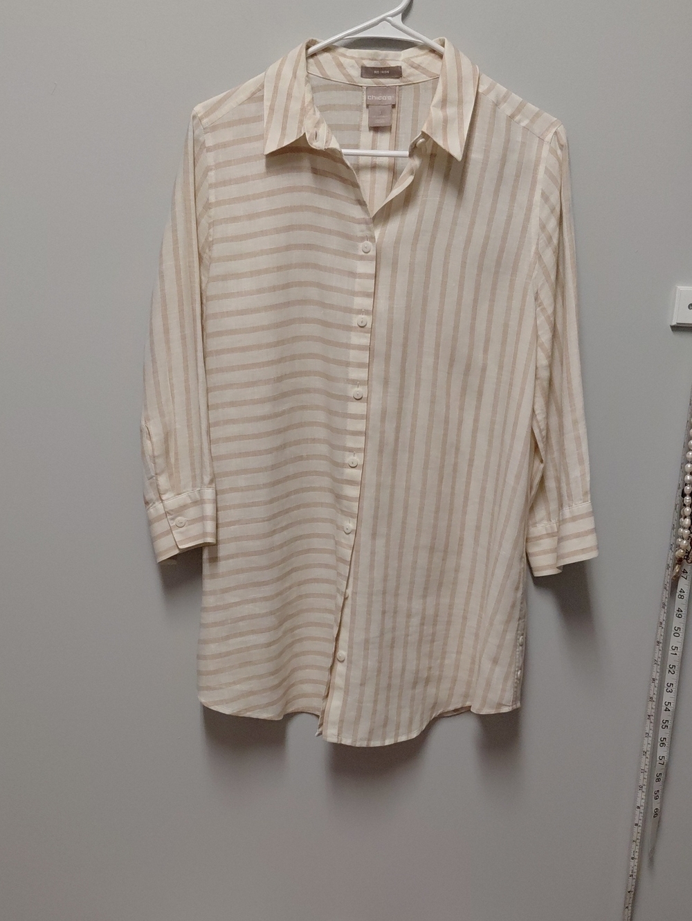 Chico's Striped Linen Ladies Shirt, Size Medium
